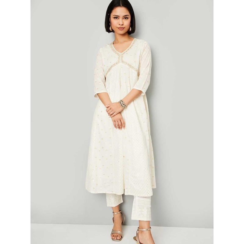 max Ethnic Motifs Printed Empire Sequinned V-Neck A-Line Kurta