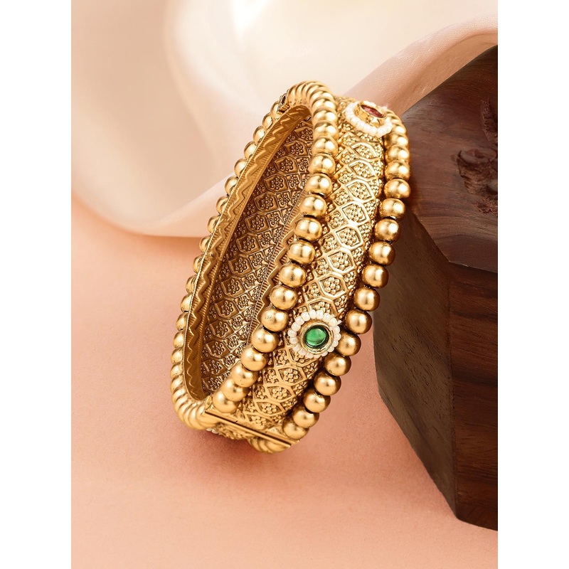 Peora Gold-Plated Openable Kada Textured Bangle
