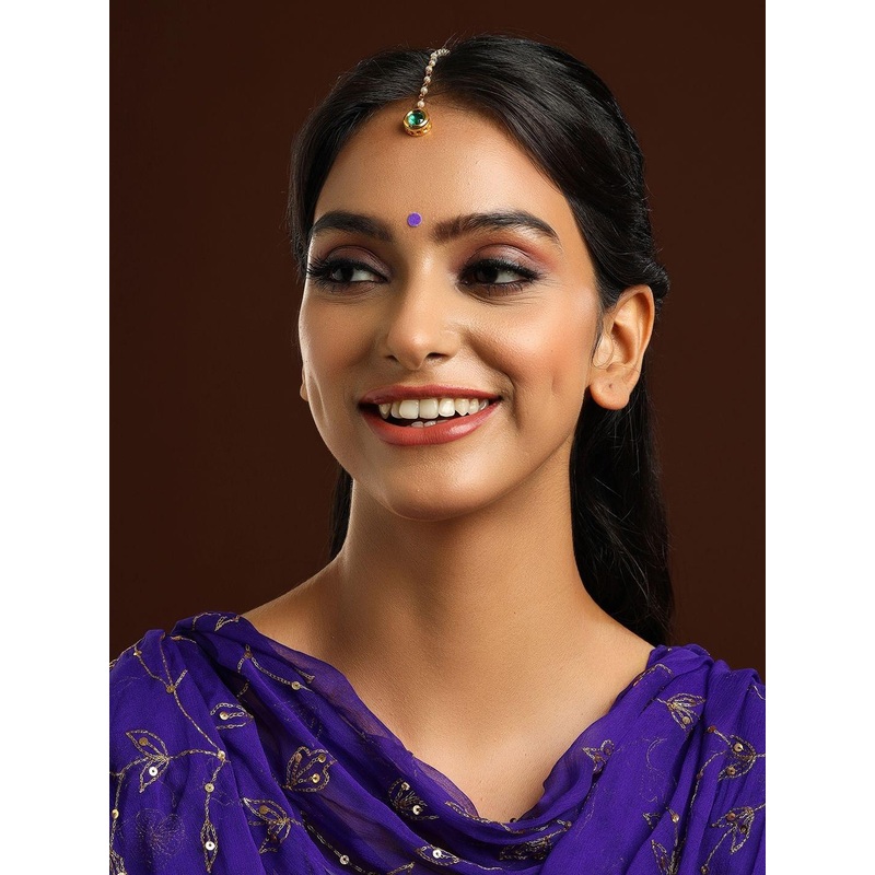 Ruby Raang Gold-Plated Kundan Studded And Beaded Maang Tikka