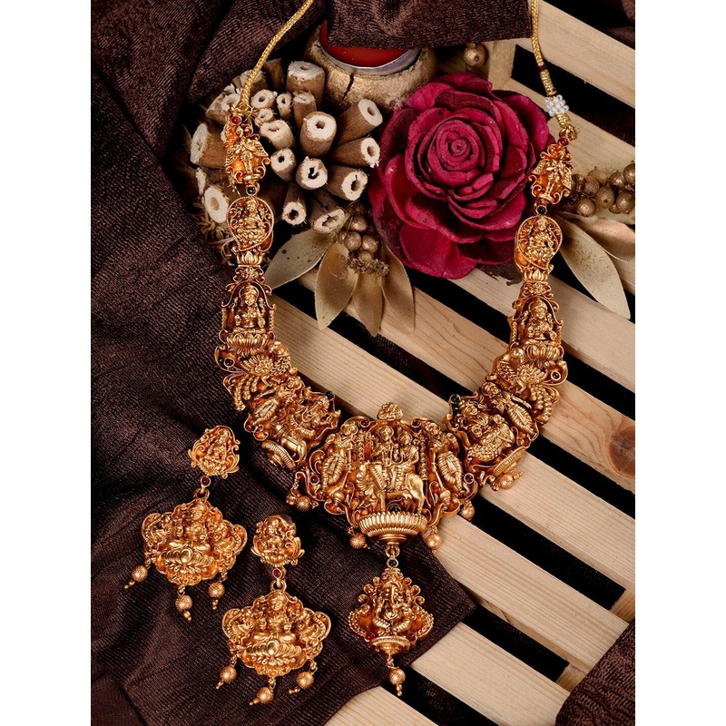 Saraf RS Jewellery Gold-Plated Exquisite Temple Jewellery Set