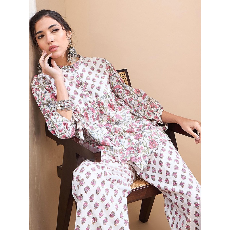 Shae by SASSAFRAS Floral Printed Pure Cotton Pleated Kurti