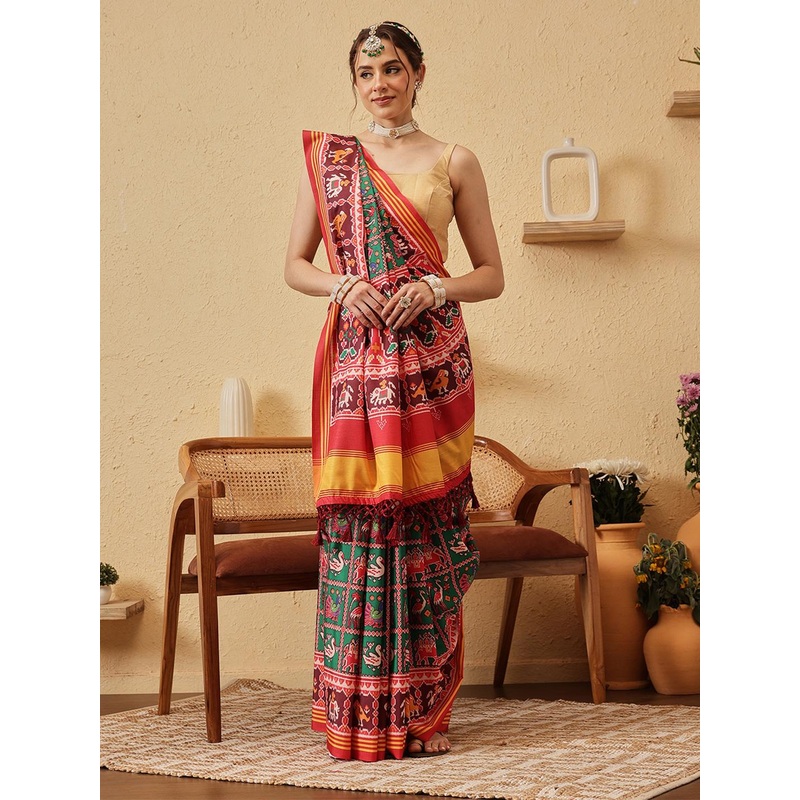 Silk Land Ethnic Motifs Printed Zari Detail Patola Saree