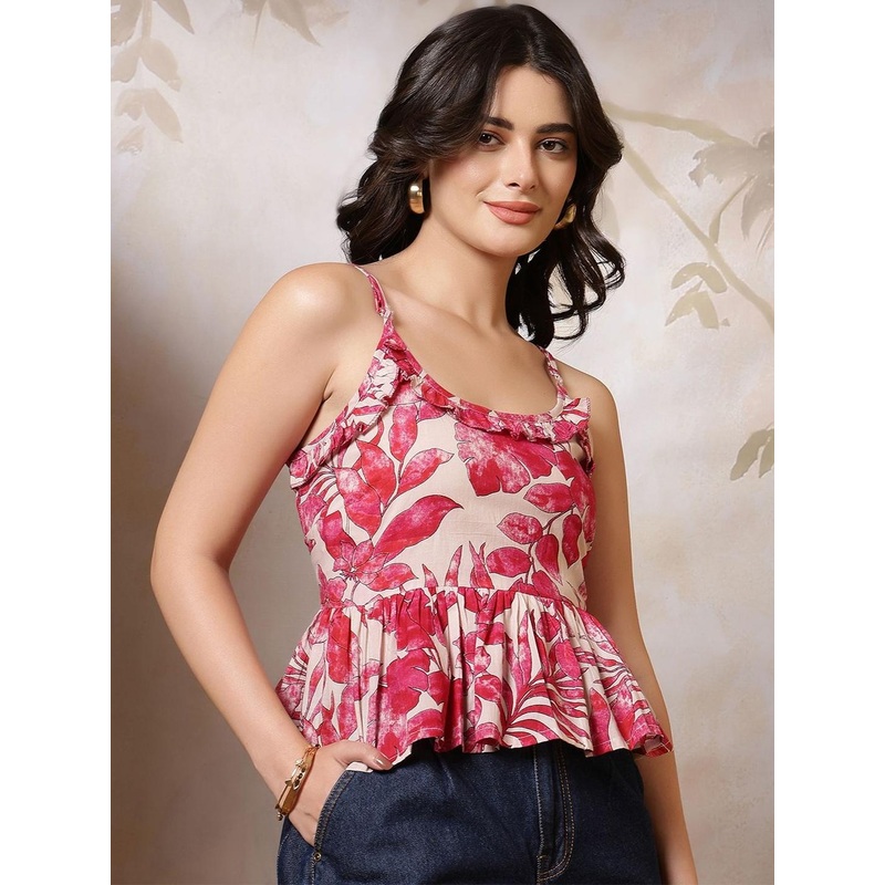 SZN Women Floral Printed Scoop Neck Ethnic Cotton Top