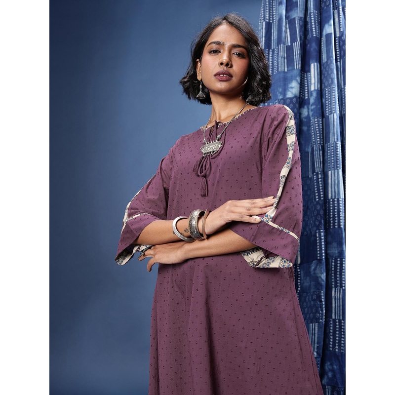 Taavi Woven legacy Tie-Up Neck Dobby A-Line Kurta With Palazzos