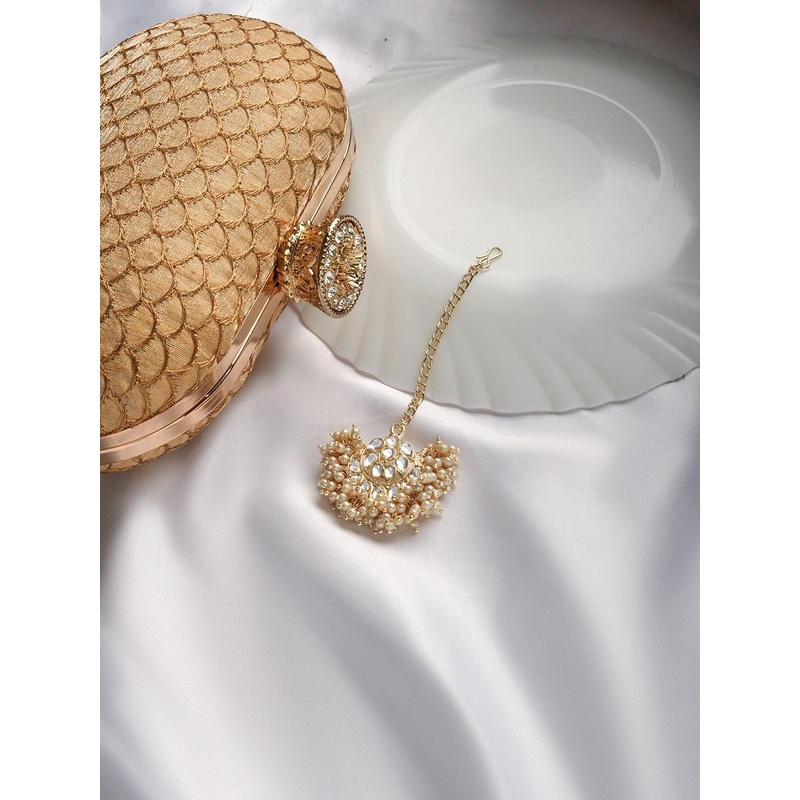 TEEJH Pearls & Polki Beaded Maang Tikka