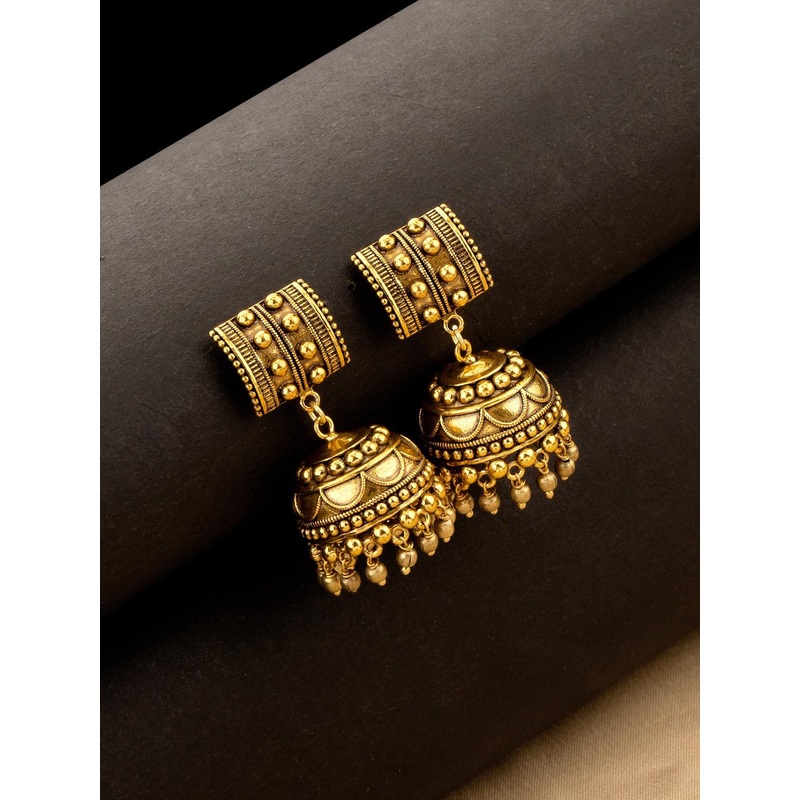 Voylla Gold-Toned Oxidized Dome Shaped Jhumkas