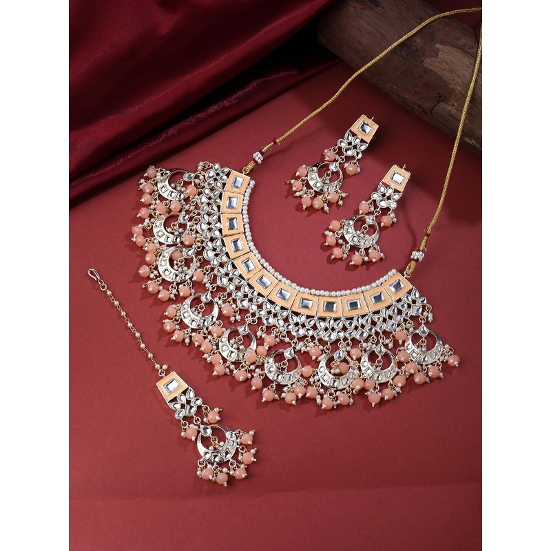 Yellow Chimes Gold-Plated Kundan Studded & Beaded Bridal Jewellery Set