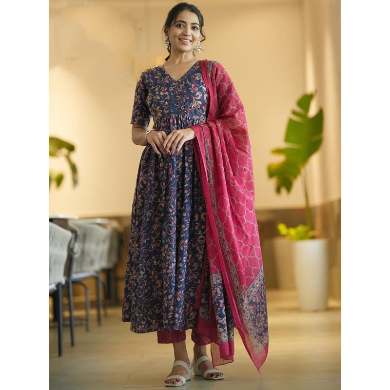 YUSRA Women Floral Printed A-Line Kurta with Trouser & Dupatta