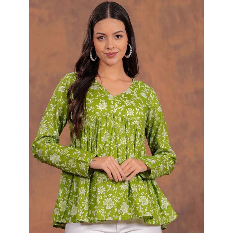 all about you Women V-Neck Floral Print Peplum Top