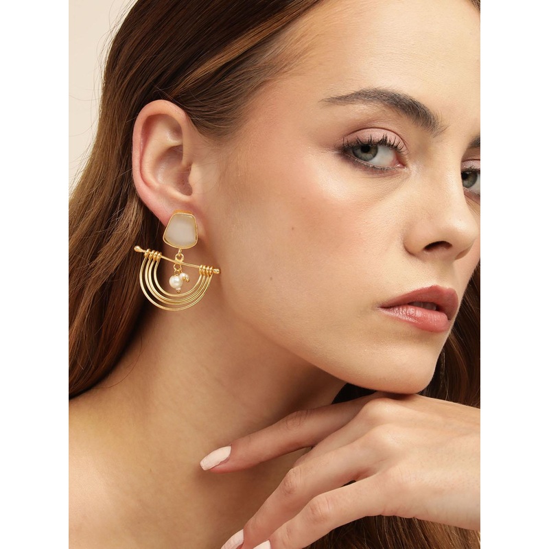 Anouk Gold Plated Beaded Contemporary Drop Earrings