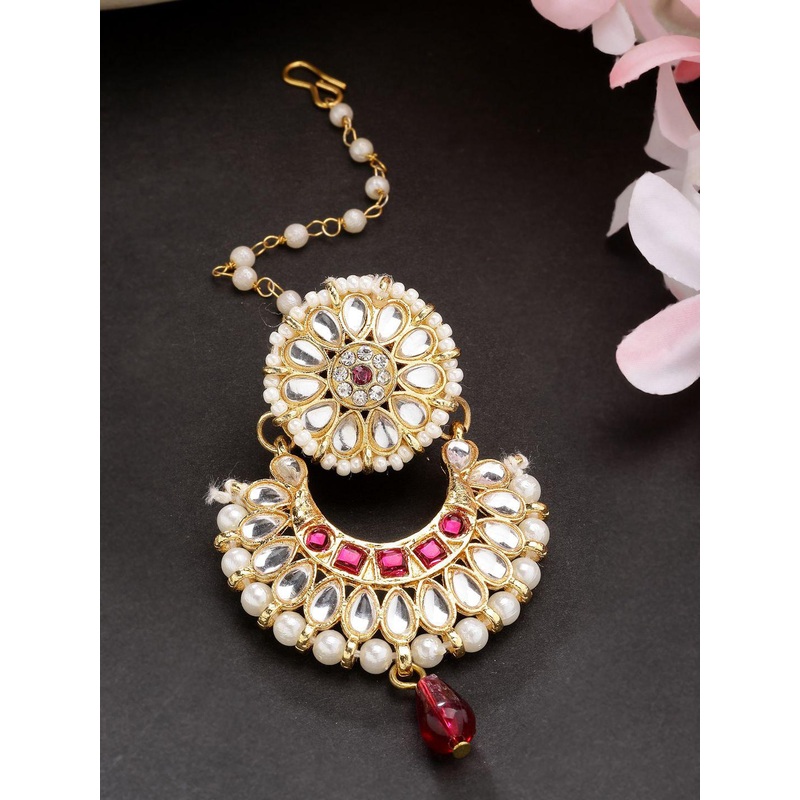 Anouk Gold-Plated Cubic Zirconia Studded And Beaded Maang Tikka
