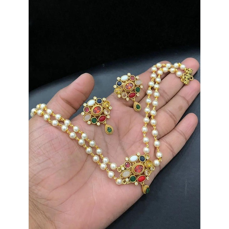 Anouk Gold-Plated Cubic Zirconia-Studded & Beaded Jewellery Set