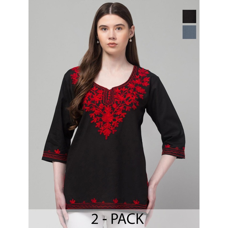 Aura Glam Ethnic Motifs Embroidered Chikankari Chikankari Kurti