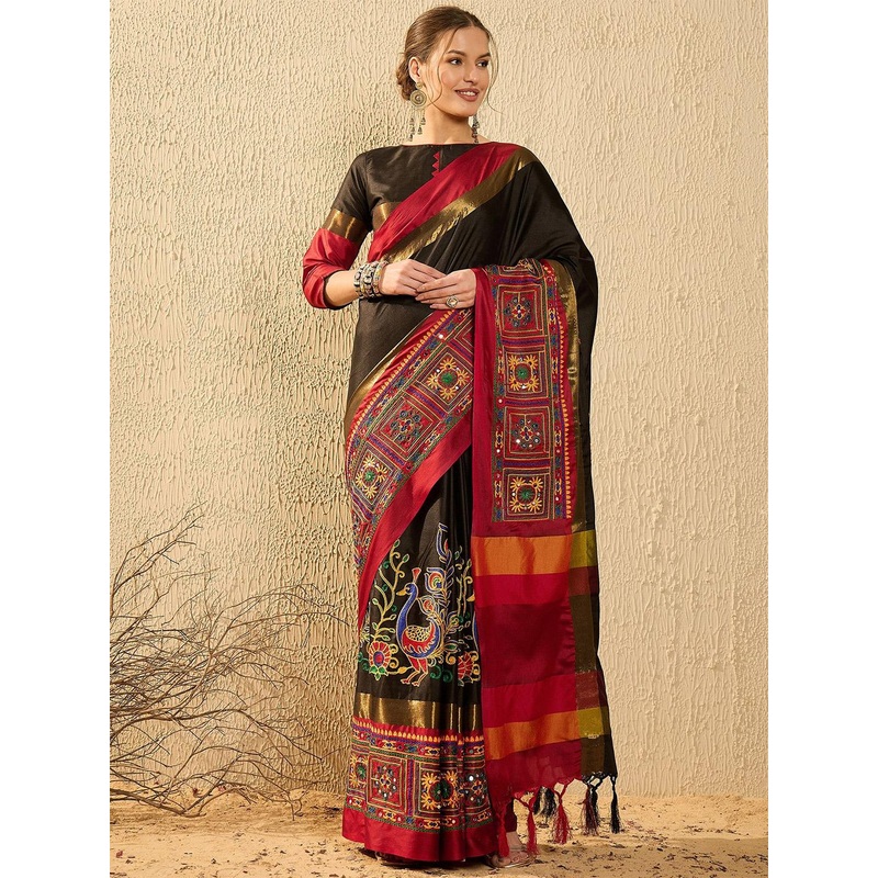 DIVASTRI Floral Embroidered Banarasi Saree