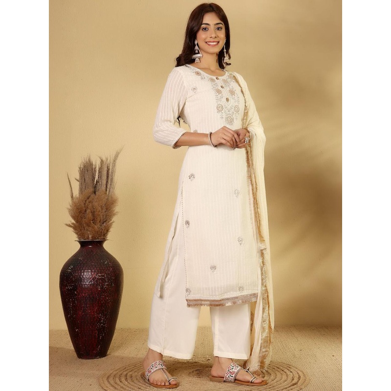 House of Pataudi Women Floral Embroidered Kurta with Trousers & Dupatta