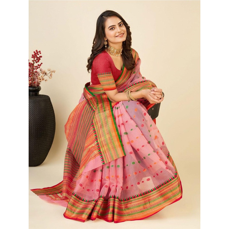 House Of Pataudi Woven Design Zari Kota Saree With Unstitched Blouse Piece