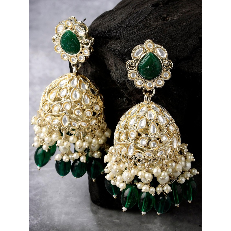KARATCART Gold Plated Kundan Stone Studded Kundan Jhumki Earrings