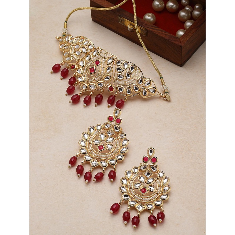 PANASH Gold Plated Kundan Stone Studded Choker Jewellery Set