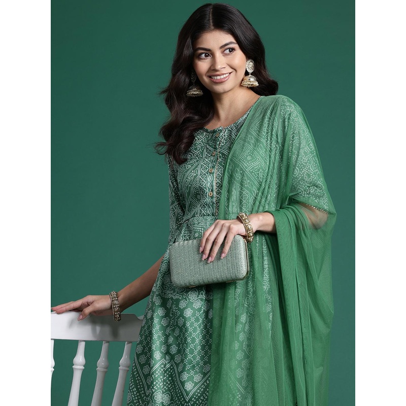 Sangria Bandhani Printed Empire Gotta Patti Kurta with Sharara & With Dupatta