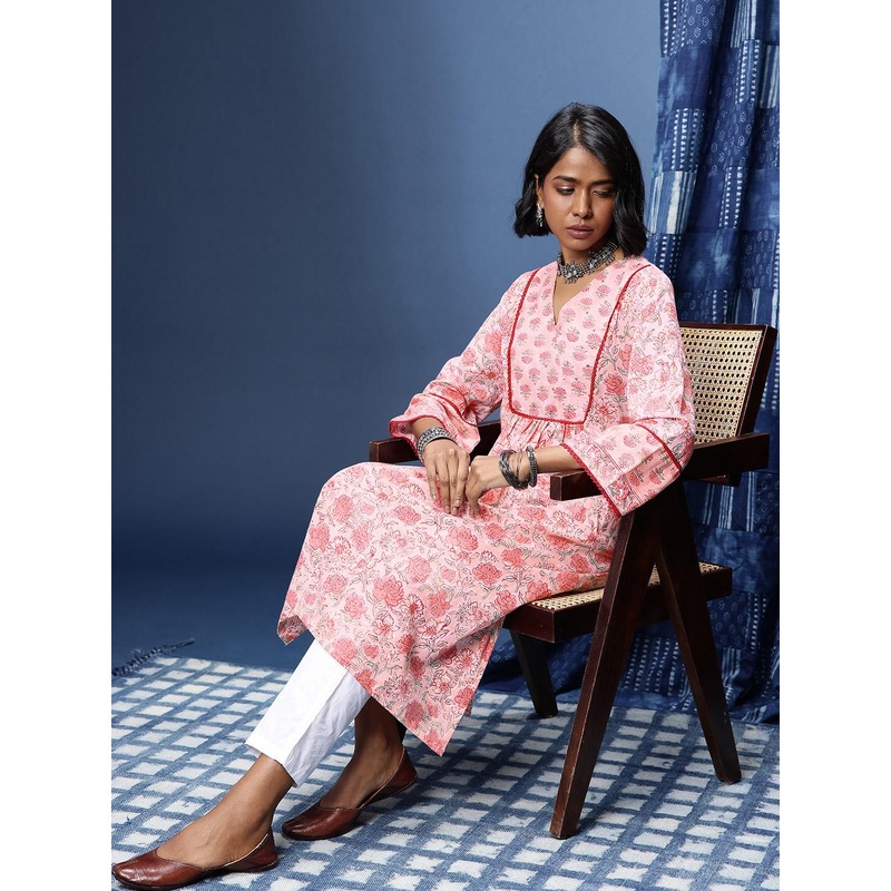 Taavi Sanganeri Folk Indie Floral Printed Pure Cotton Kurta