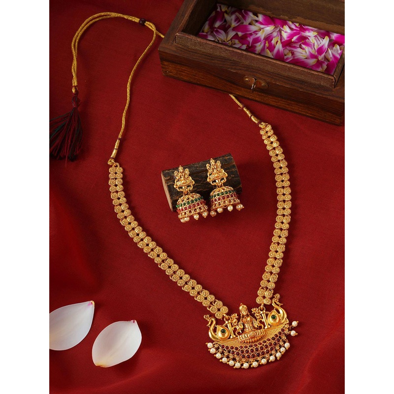 TEEJH Gold-Plated Stone-Studded & Beaded Jewellery Set
