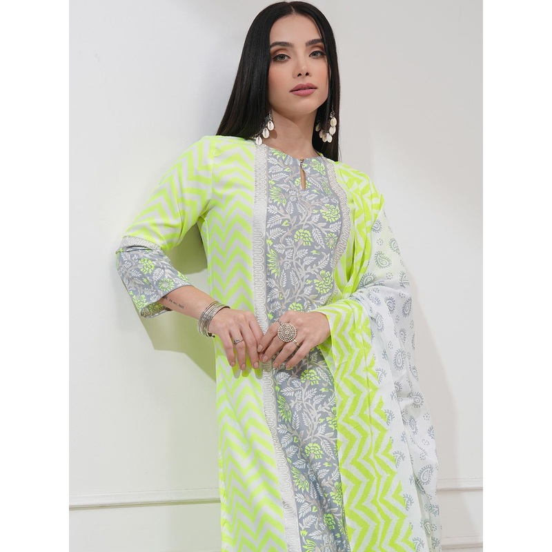 Vishudh Floral Printed Keyhole Neck Regular Straight Kurta with Palazzos & Dupatta