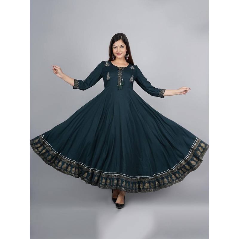 VYKOO Floral Embroidered Keyhole Neck Thread Work Anarkali Kurta
