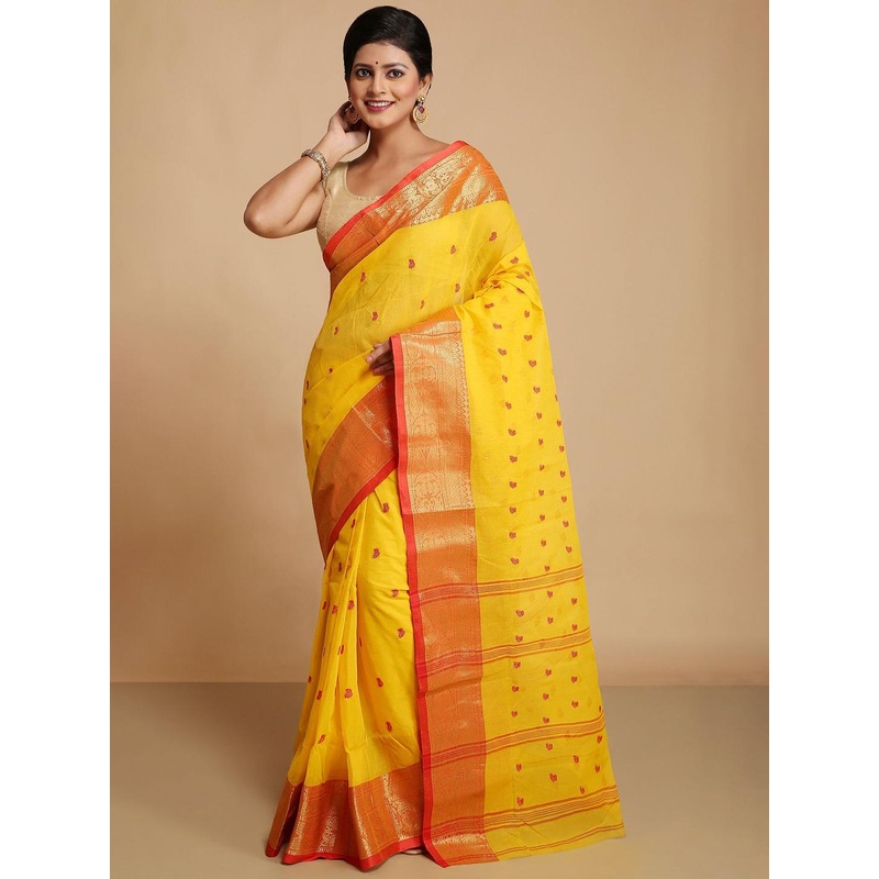 WoodenTant Woven Design Zari Pure Cotton Taant Saree