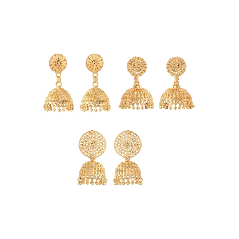 Yellow Chimes Set Of 3 Gold-Toned Jhumkas