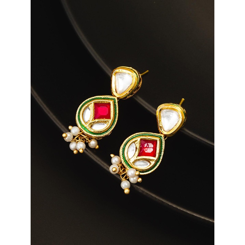 aadita Gold-Plated Kundan & AD Studded Classic Drop Earrings