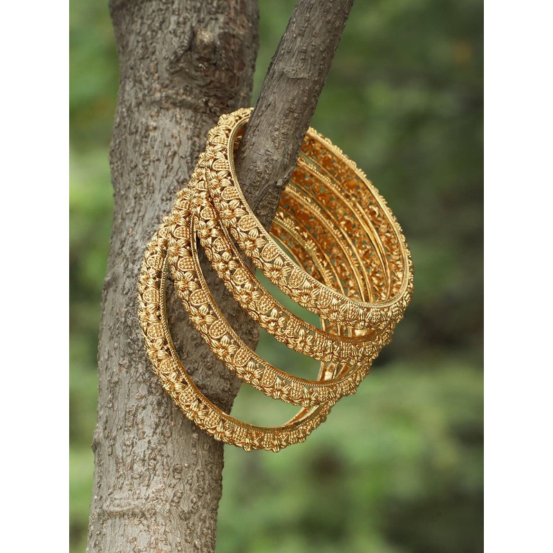 Adwitiya Collection Set of 4 24CT Gold-Plated Handcrafted Bangles