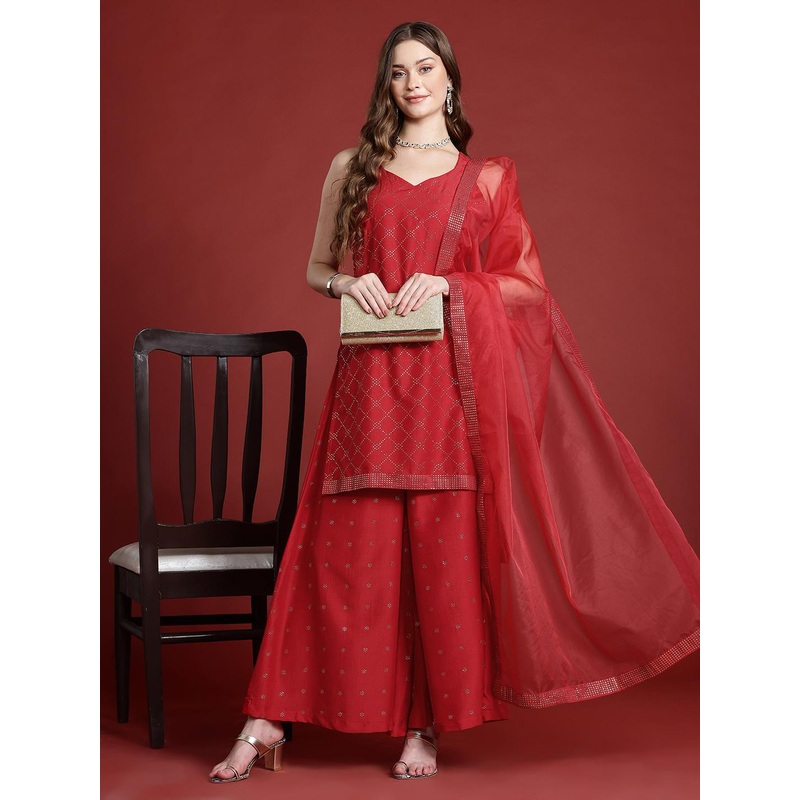 Anouk Ethnic Motifs Regular Kurti with Palazzos &  Dupatta