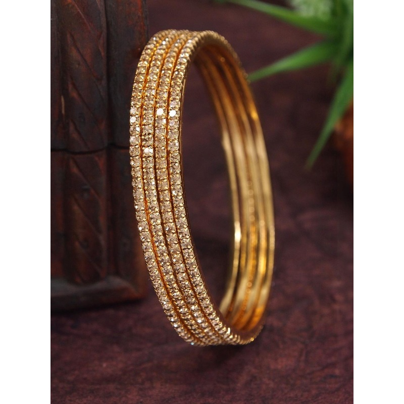 Anouk Set Of 4 Gold-Plated & Gold Brass Artificial Stones & Beads Bangles