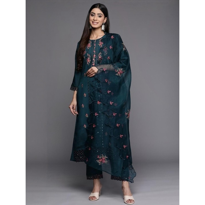 Anouk Women Green Silk Kurta Sets