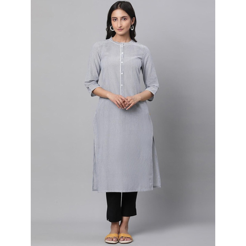 AURELIA Striped Pure Cotton Straight Kurta