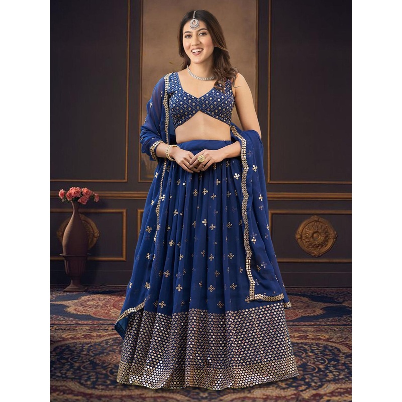BAESD Embroidered Sequinned Semi-Stitched Lehenga & Unstitched Blouse With Dupatta