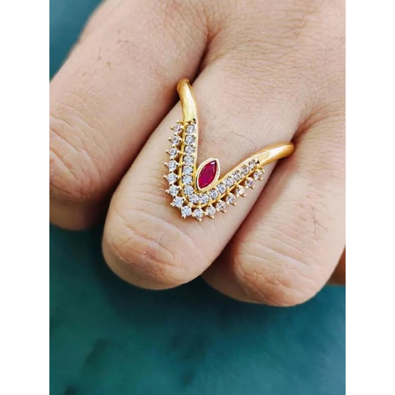 DIMIKI Set Of 2 Gold-Plated American Diamond-Studded Vanki Finger Ring