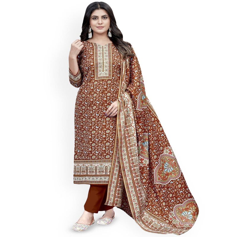 DRAVINAM Trends Floral Printed Sequnnied Pashmina Unstitched Dress Material