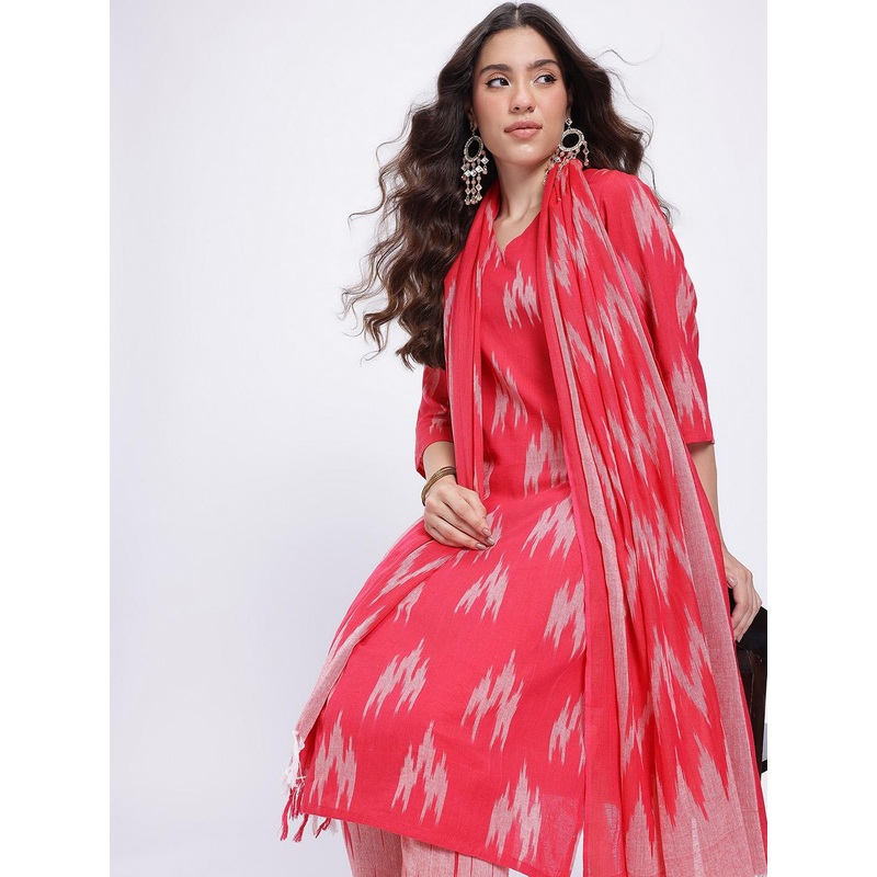 HERE&NOW Printed Cotton Kurta with Trousers & Dupatta
