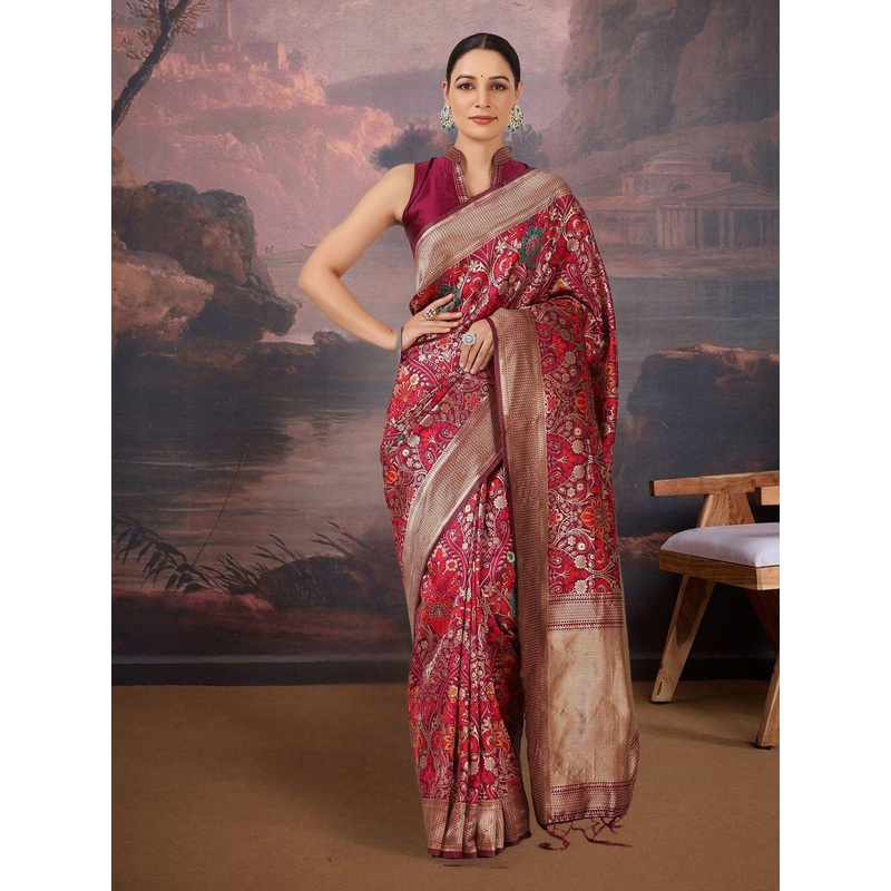 House of Pataudi women ethnic motifs Woven Design Zari silk Banarasi Saree