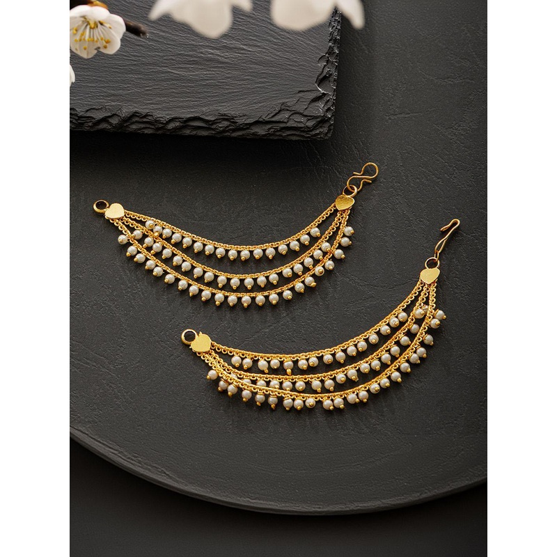 Jazz and Sizzle Gold-Plated Pearls Beaded Classic Layered Ear Chain