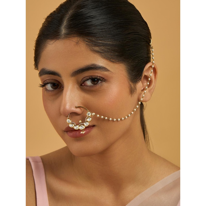 Kushal’s Fashion Jewellery Victorian-Plated Kundan Studded Ring Nosepin