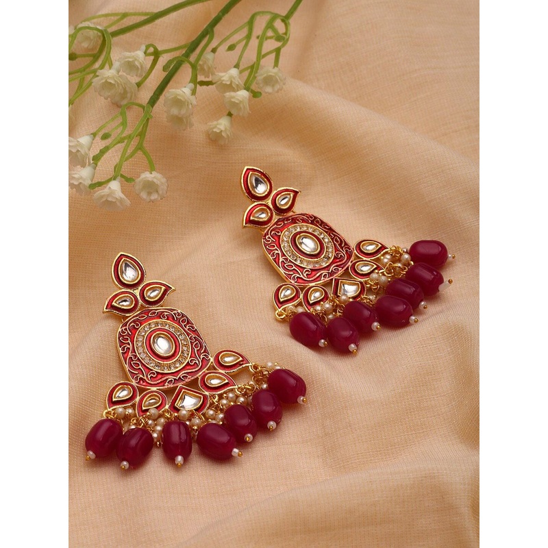 PANASH Gold-Toned Kundan Contemporary Drop Earrings