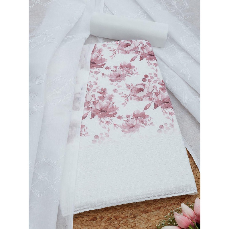 Soch Floral Printed Thread Work Cotton Unstitched Dress Material