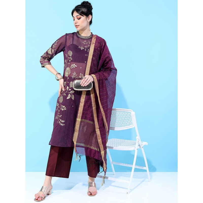 Vishudh Women Ethnic Motifs Printed Regular Kurta with Palazzos & With Dupatta