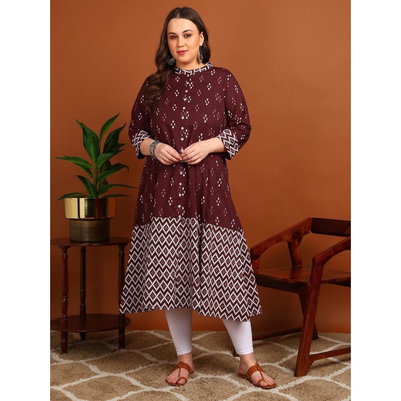 YASH GALLERY Geometric Printed Mandarin Collar A-Line Kurta