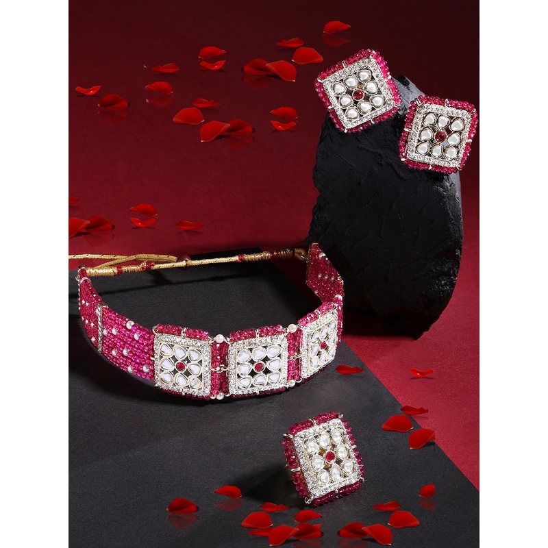 Zaveri Pearls Gold-Plated Stone-Studded & Pearl Beaded Jewellery Set