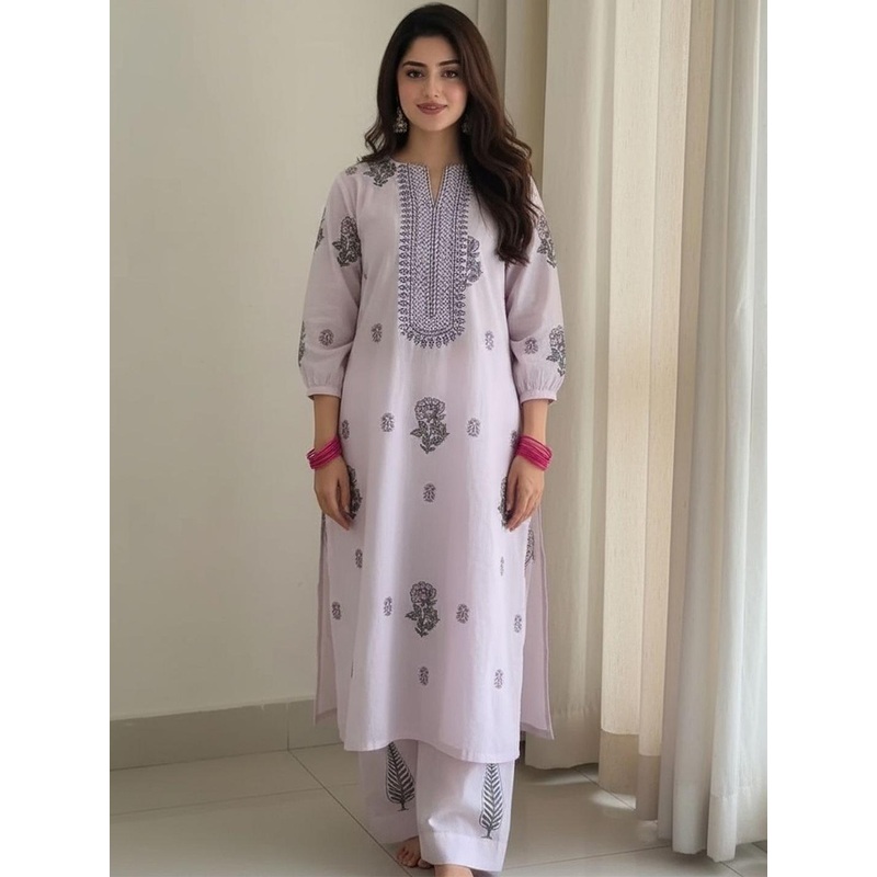 Aaghnya Ethnic Motifs Printed V-Neck Straight Kurta With Palazzos