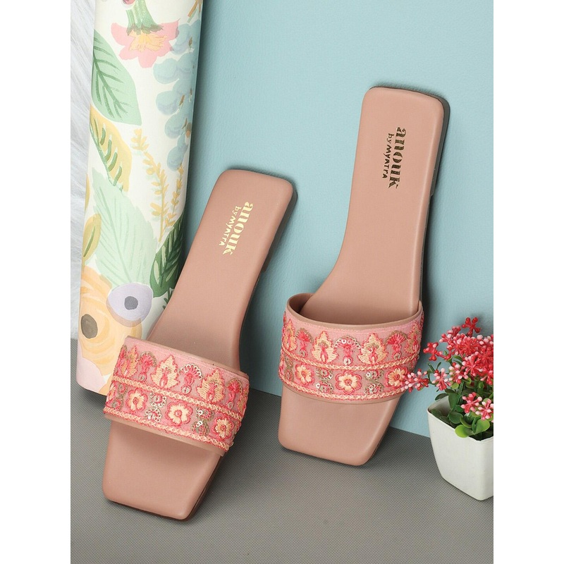 Anouk Embroidered Open Toe Flats