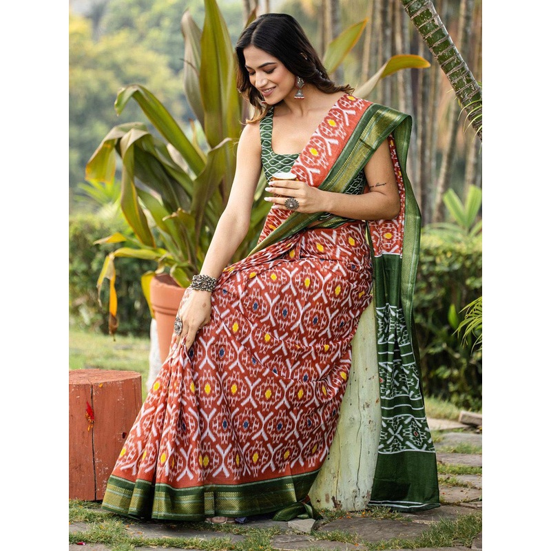Anouk Rustic Ethnic Motifs Zari Ikat Saree
